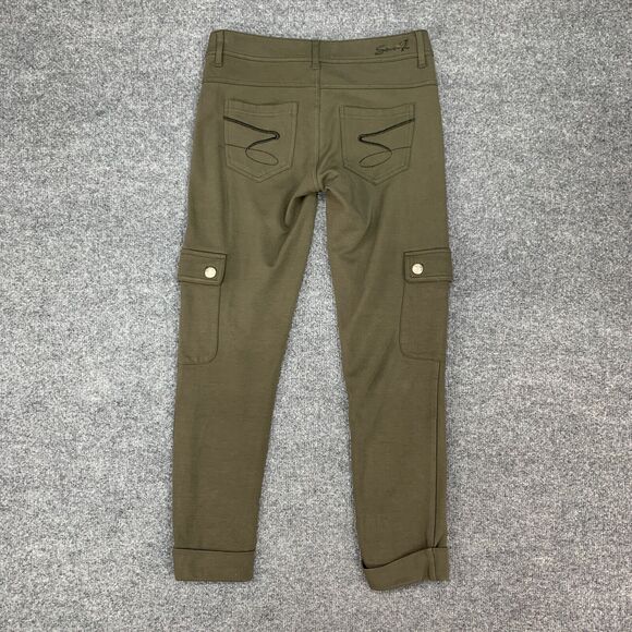 Seven7 Pants Womens 26 Moss Cargo Pockets Cuffed Hem Stretch Low Rise Cropped - Picture 8 of 13